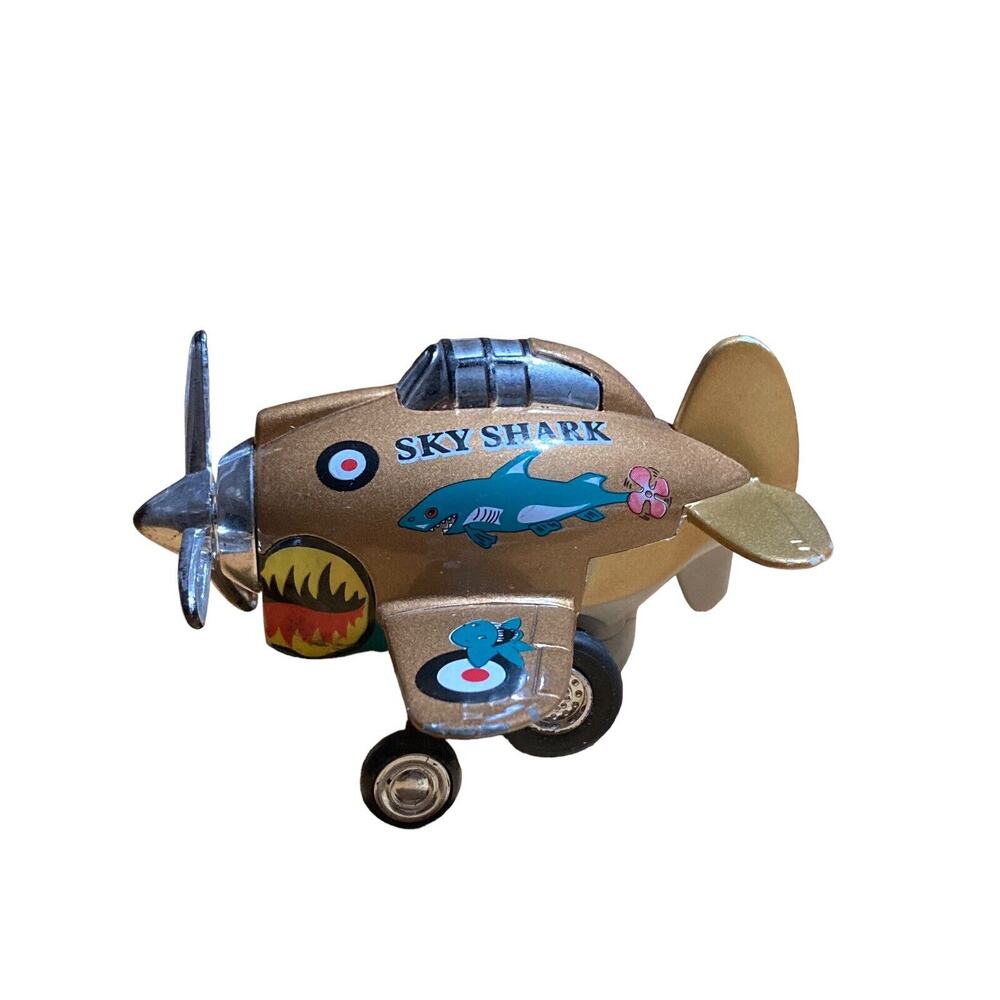 Sky Shark Propeller Plane Toysmith Gold Pull Back Toy